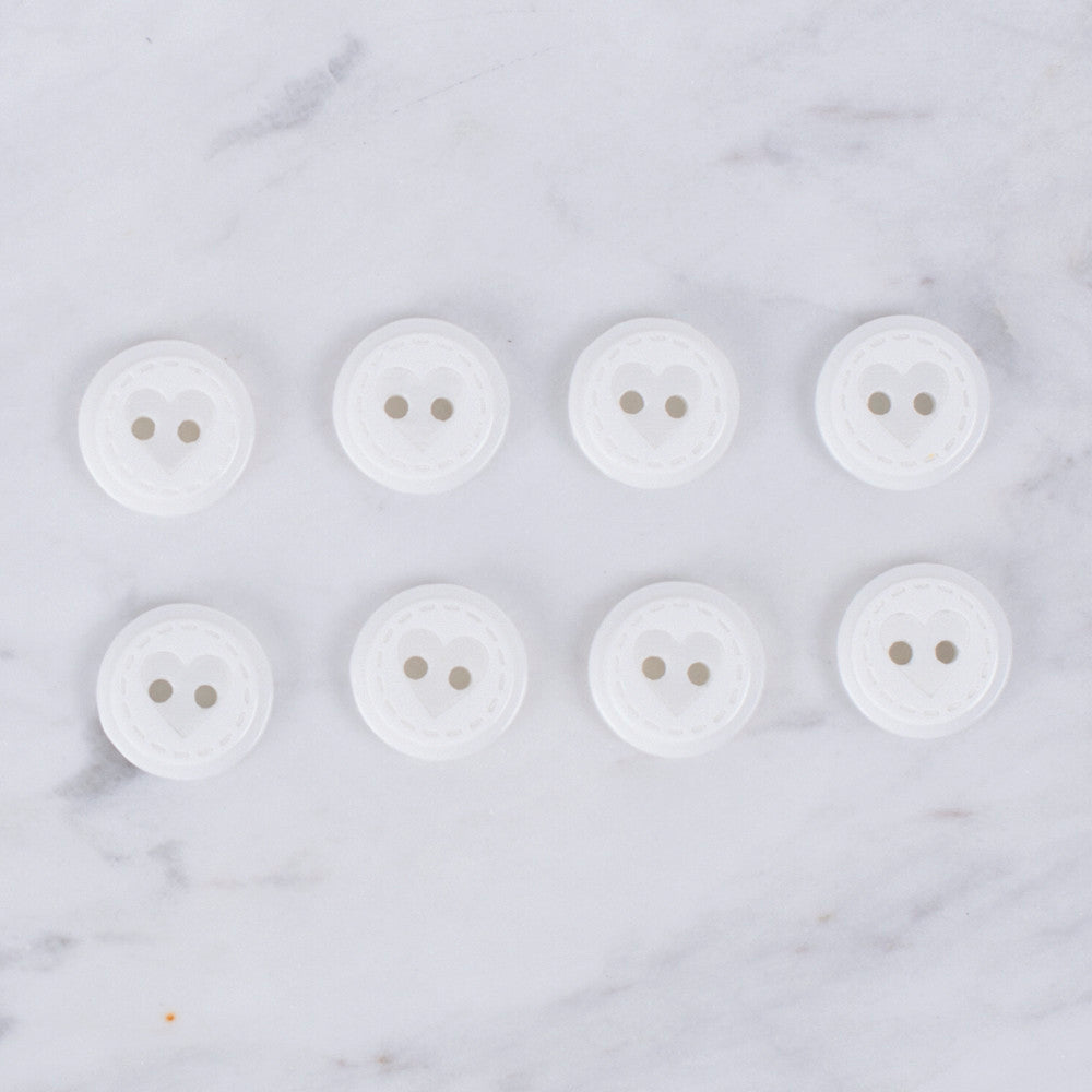 Loren Crafts 8'li Kalp Beyaz Düğme - 0469